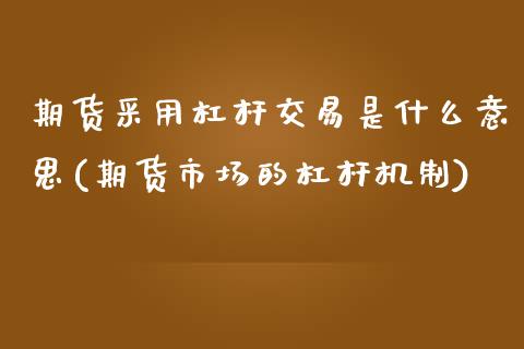 期货采用杠杆交易是什么意思(期货市场的杠杆机制)_https://www.xmqjcw.com_股票投资_第1张