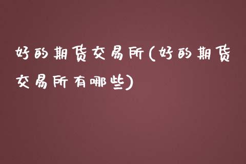 好的期货交易所(好的期货交易所有哪些)_https://www.xmqjcw.com_期货直播室_第1张