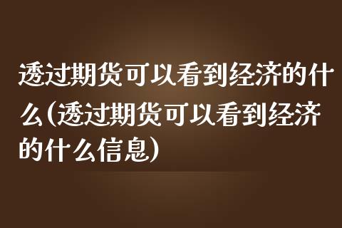 透过期货可以看到经济的什么(透过期货可以看到经济的什么信息)_https://www.xmqjcw.com_期货行情_第1张