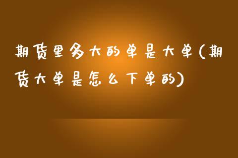 期货里多大的单是大单(期货大单是怎么下单的)_https://www.xmqjcw.com_期货百科_第1张