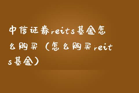 中信证券reits基金怎么购买（怎么购买reits基金）_https://www.xmqjcw.com_基金理财_第1张